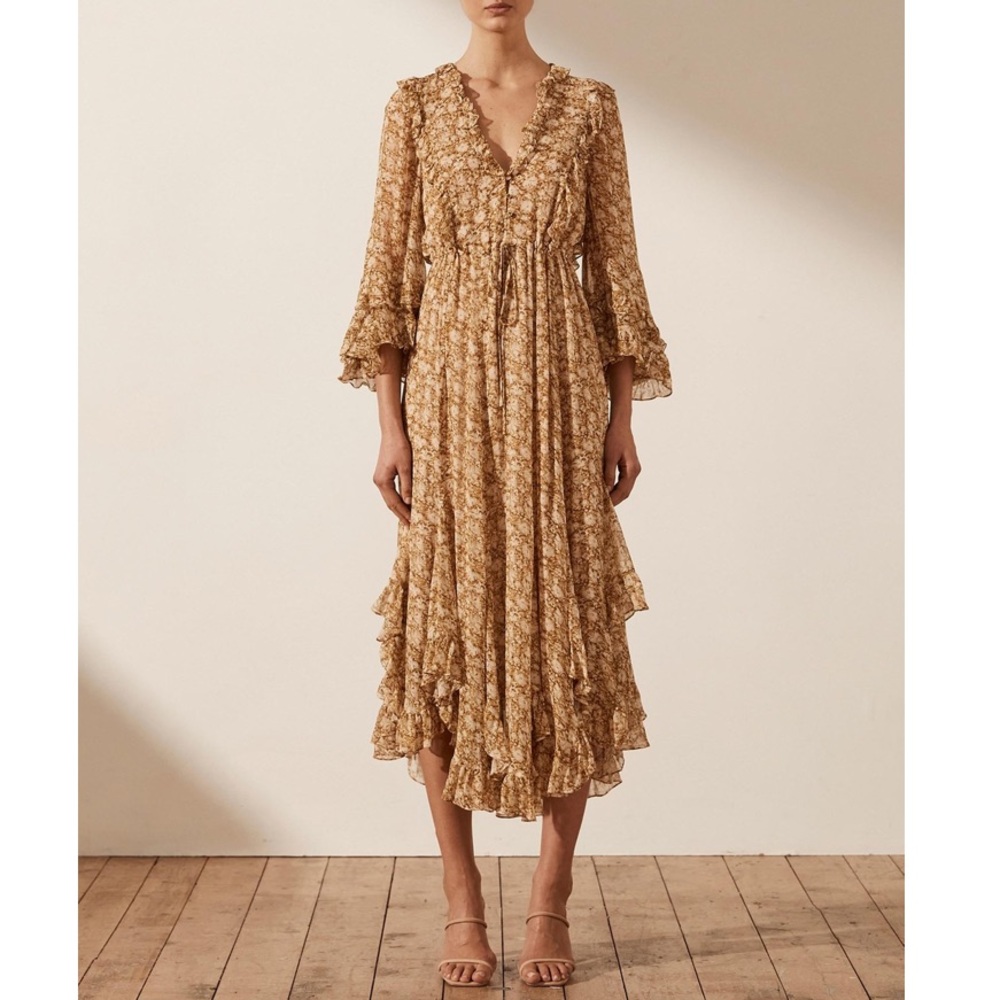 SHONA JOY Julia Balloon Sleeve Godet Midi Dress Size‎ 6